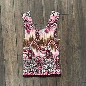 Nicola Pink & Brown Boho Ruched Stretchy Tank Top M